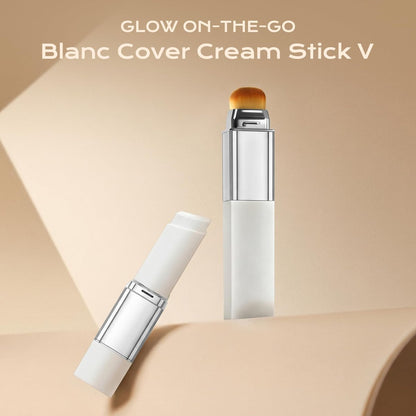 ROVLET Blanc Cover Cream Stick V - Color Changing Foundation Stick with Volufiline, Hydrating Concealer Base Makeup, Dual-Ended with Built-in Brush, Portable for Daily Use (Natural) Avelisse