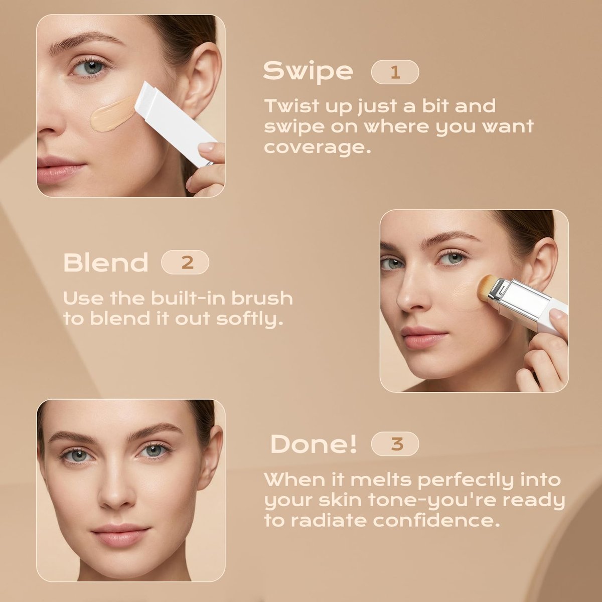 ROVLET Blanc Cover Cream Stick V - Color Changing Foundation Stick with Volufiline, Hydrating Concealer Base Makeup, Dual-Ended with Built-in Brush, Portable for Daily Use (Natural) Avelisse