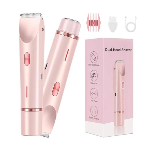2-in-1 Dual Head Bikini Trimmer for Women – Cordless Waterproof Electric Shaver, Painless Hair Removal with Silky Glow Finish, Pink Avelisse