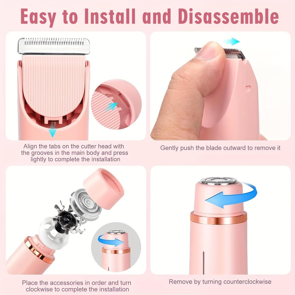 2-in-1 Dual Head Bikini Trimmer for Women – Cordless Waterproof Electric Shaver, Painless Hair Removal with Silky Glow Finish, Pink Avelisse