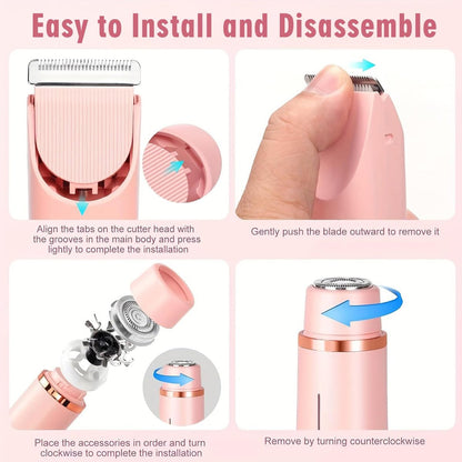 2-in-1 Dual Head Bikini Trimmer for Women – Cordless Waterproof Electric Shaver, Painless Hair Removal with Silky Glow Finish, Pink Avelisse