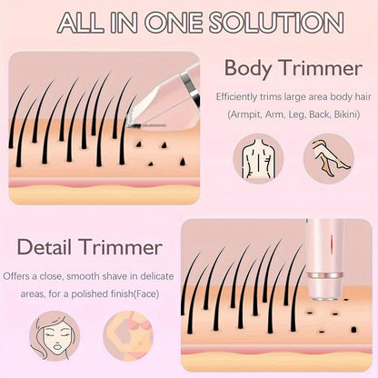 2-in-1 Dual Head Bikini Trimmer for Women – Cordless Waterproof Electric Shaver, Painless Hair Removal with Silky Glow Finish, Pink Avelisse