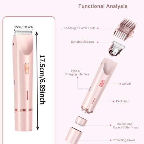 2-in-1 Dual Head Bikini Trimmer for Women – Cordless Waterproof Electric Shaver, Painless Hair Removal with Silky Glow Finish, Pink Avelisse