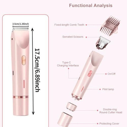 2-in-1 Dual Head Bikini Trimmer for Women – Cordless Waterproof Electric Shaver, Painless Hair Removal with Silky Glow Finish, Pink Avelisse