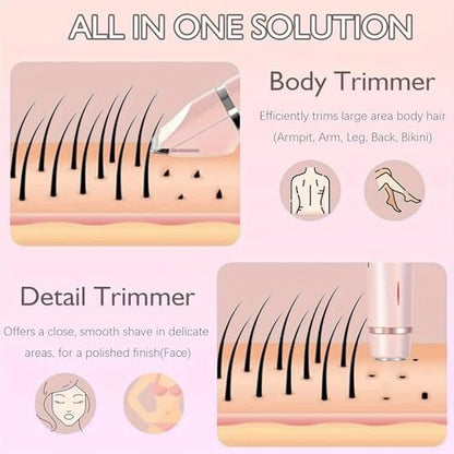 2-in-1 Dual Head Bikini Trimmer for Women – Cordless Waterproof Electric Shaver, Painless Hair Removal with Silky Glow Finish, Pink Avelisse
