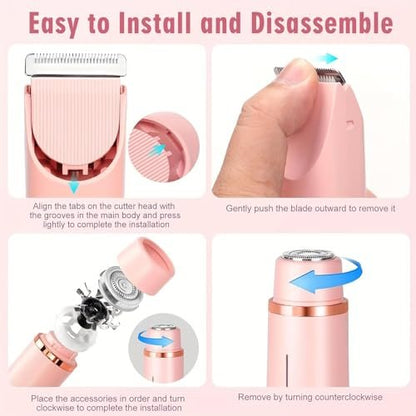 2-in-1 Dual Head Bikini Trimmer for Women – Cordless Waterproof Electric Shaver, Painless Hair Removal with Silky Glow Finish, Pink Avelisse