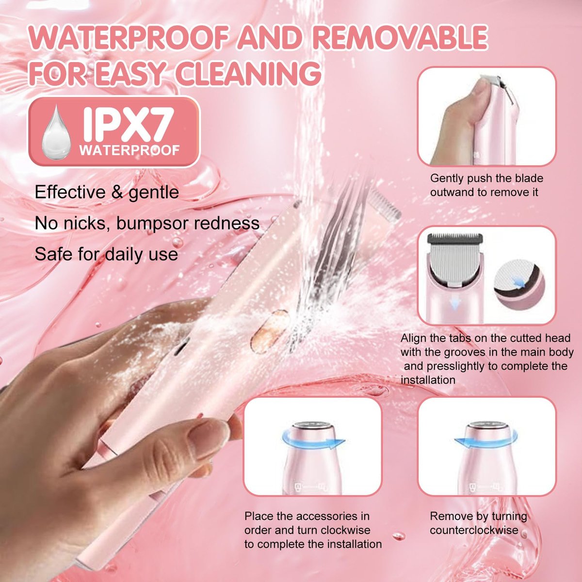2-in-1 Dual Head Bikini Trimmer for Women – Cordless Waterproof Electric Shaver, Painless Hair Removal with Silky Glow Finish, Pink Avelisse