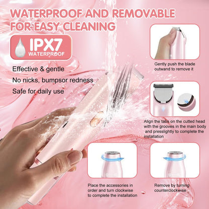 2-in-1 Dual Head Bikini Trimmer for Women – Cordless Waterproof Electric Shaver, Painless Hair Removal with Silky Glow Finish, Pink Avelisse