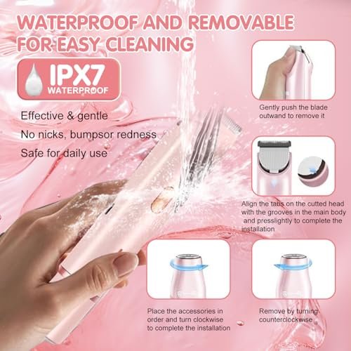 2-in-1 Dual Head Bikini Trimmer for Women – Cordless Waterproof Electric Shaver, Painless Hair Removal with Silky Glow Finish, Pink Avelisse