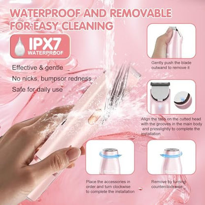 2-in-1 Dual Head Bikini Trimmer for Women – Cordless Waterproof Electric Shaver, Painless Hair Removal with Silky Glow Finish, Pink Avelisse