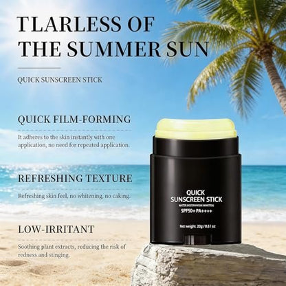 Sunscreen Stick SPF50 PA++++ Broad Spectrum Semi-Matte Korean Sunstick for Face and Body, No White Cast, Water Resistant 80 Min, Portable Travel Size