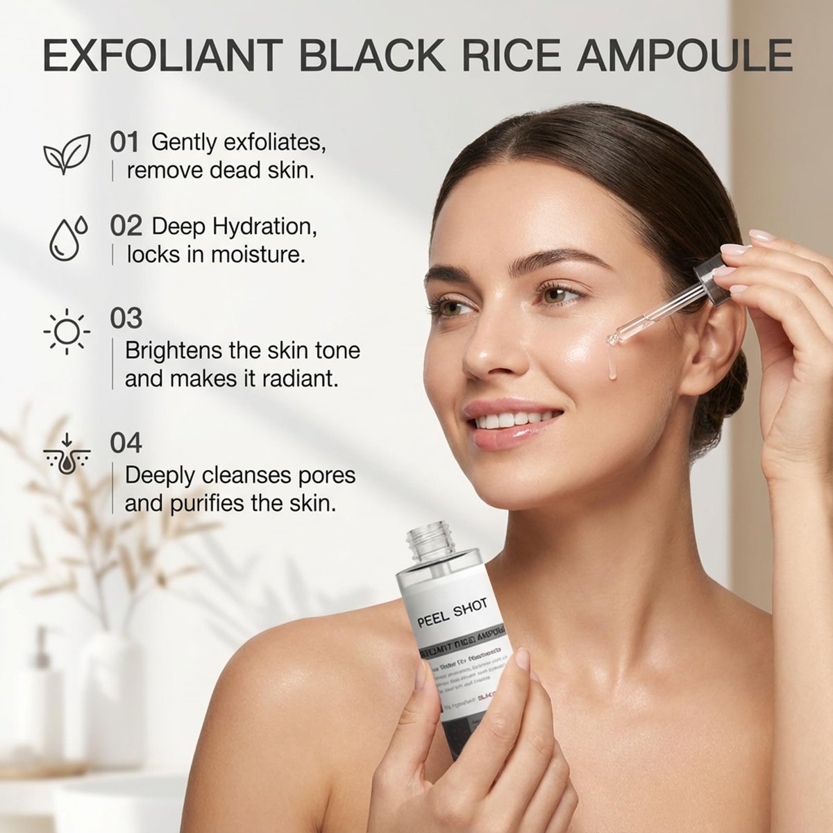 Peel Shot Glow Rice Ampoule Duo – Rice Exfoliating Serum for Dead Skin, Softens Cuticles & Brightens (2 x 2.7 Fl Oz, Off-White & Black) Avelisse