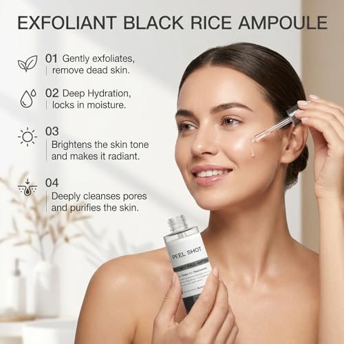 Peel Shot Glow Rice Ampoule Duo – Rice Exfoliating Serum for Dead Skin, Softens Cuticles & Brightens (2 x 2.7 Fl Oz, Off-White & Black) Avelisse