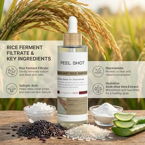 Peel Shot Glow Rice Ampoule Duo – Rice Exfoliating Serum for Dead Skin, Softens Cuticles & Brightens (2 x 2.7 Fl Oz, Off-White & Black) Avelisse