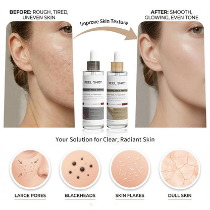 Peel Shot Glow Rice Ampoule Duo – Rice Exfoliating Serum for Dead Skin, Softens Cuticles & Brightens (2 x 2.7 Fl Oz, Off-White & Black) Avelisse