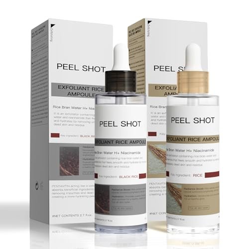 Peel Shot Glow Rice Ampoule Duo – Rice Exfoliating Serum for Dead Skin, Softens Cuticles & Brightens (2 x 2.7 Fl Oz, Off-White & Black) Avelisse