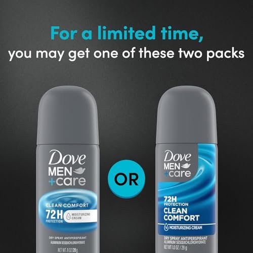 Dove Men+Care Antiperspirant Deodorant Dry Spray, Clean Comfort Scent, 72-Hour Sweat & Odor Protection, Travel Size 1 oz (Pack of 6) Avelisse