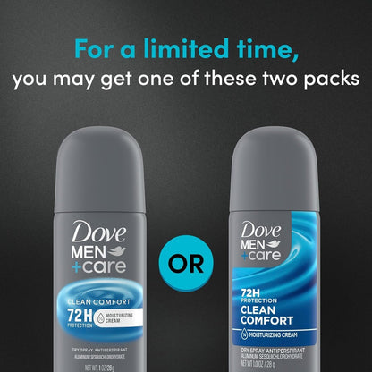 Dove Men+Care Antiperspirant Deodorant Dry Spray, Clean Comfort Scent, 72-Hour Sweat & Odor Protection, Travel Size 1 oz (Pack of 6) Avelisse