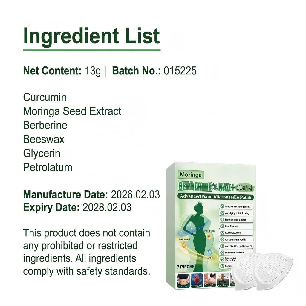 Spetime Berberine Patches Moringa 10-In-1 Advanced Nano Microdarts Patch - Firms Skin, Natural Ingredients, 3 Box Pack Avelisse