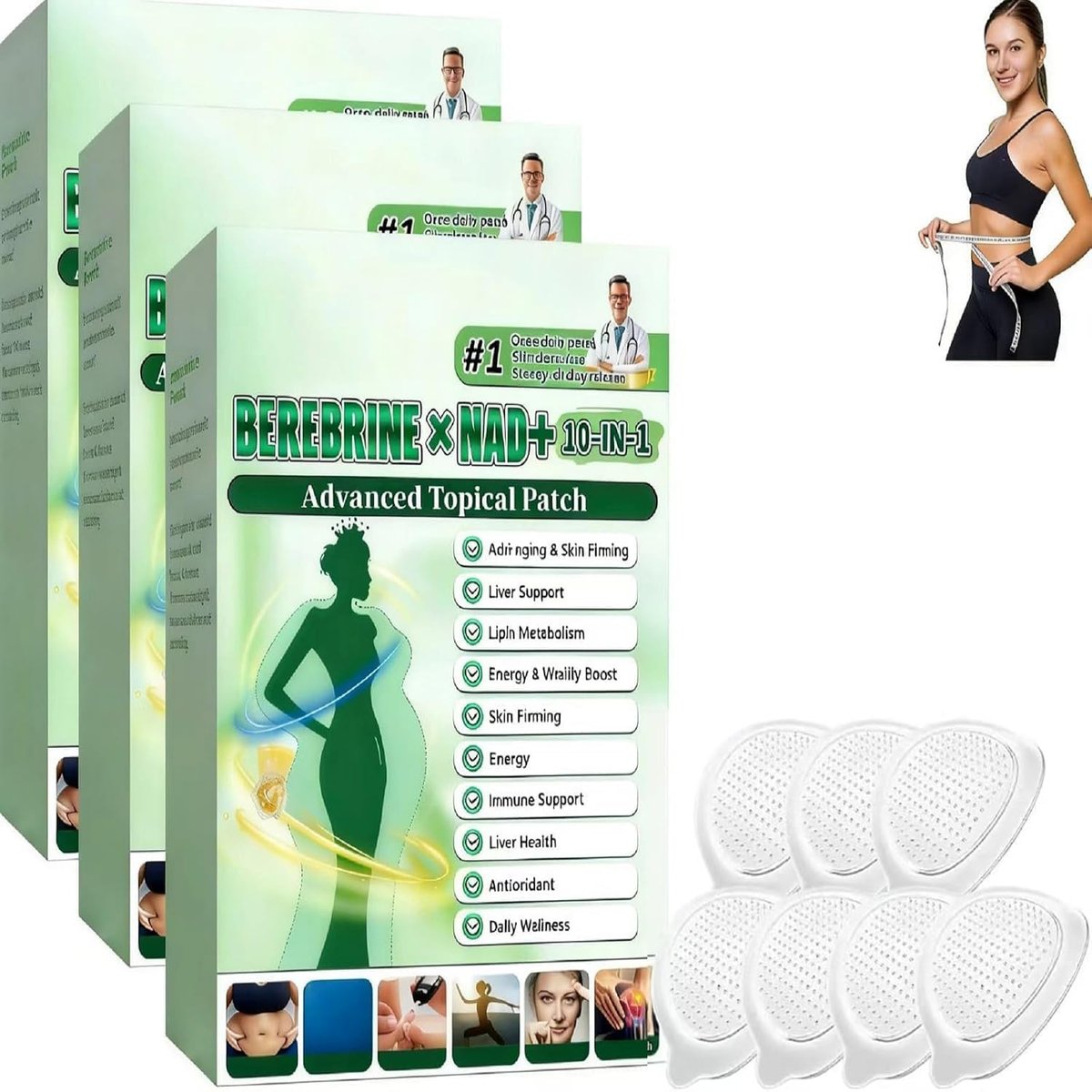 Spetime Berberine Patches Moringa 10-In-1 Advanced Nano Microdarts Patch - Firms Skin, Natural Ingredients, 3 Box Pack Avelisse