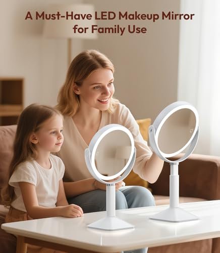 Glowtop Lighted Makeup Mirror with Lights, Height Adjustable 30X Magnifying Vanity Mirror with 4000mAh Rechargeable Battery & 3 Colors Dimming Light for Desktop Bathroom Bedroom Avelisse