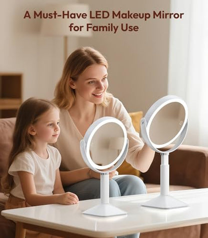 Glowtop Lighted Makeup Mirror with Lights, Height Adjustable 30X Magnifying Vanity Mirror with 4000mAh Rechargeable Battery & 3 Colors Dimming Light for Desktop Bathroom Bedroom Avelisse