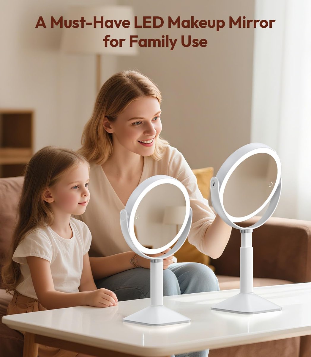 Glowtop Lighted Makeup Mirror with Lights, Height Adjustable 30X Magnifying Vanity Mirror with 4000mAh Rechargeable Battery & 3 Colors Dimming Light for Desktop Bathroom Bedroom Avelisse