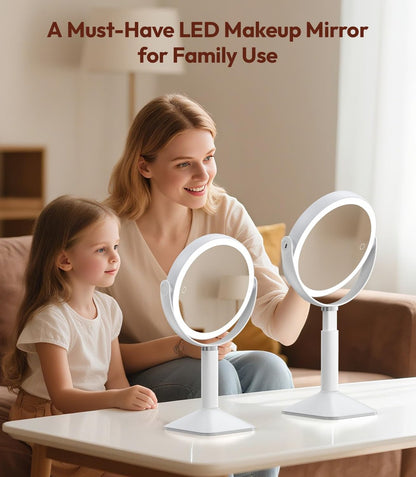 Glowtop Lighted Makeup Mirror with Lights, Height Adjustable 30X Magnifying Vanity Mirror with 4000mAh Rechargeable Battery & 3 Colors Dimming Light for Desktop Bathroom Bedroom Avelisse