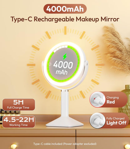 Glowtop Lighted Makeup Mirror with Lights, Height Adjustable 30X Magnifying Vanity Mirror with 4000mAh Rechargeable Battery & 3 Colors Dimming Light for Desktop Bathroom Bedroom Avelisse