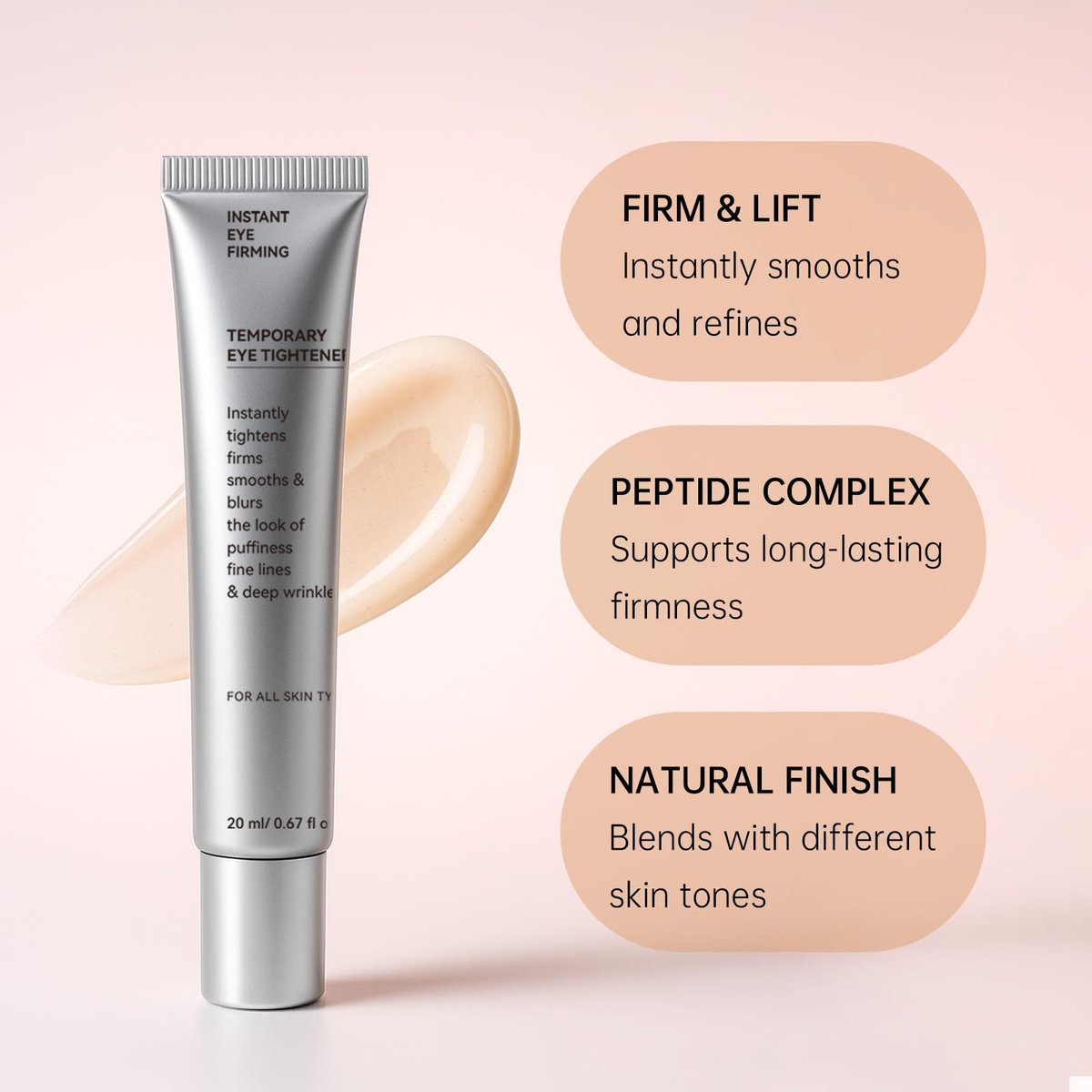 Glopink Instant Eye Tightening Cream with Brush - Firming & Lifting for Under Eye Bags, Rapid Fine Lines, Puffiness, Dark Circles, Anti Aging Refreshing Formula for All Skin Types, 0.67oz - görsel 5