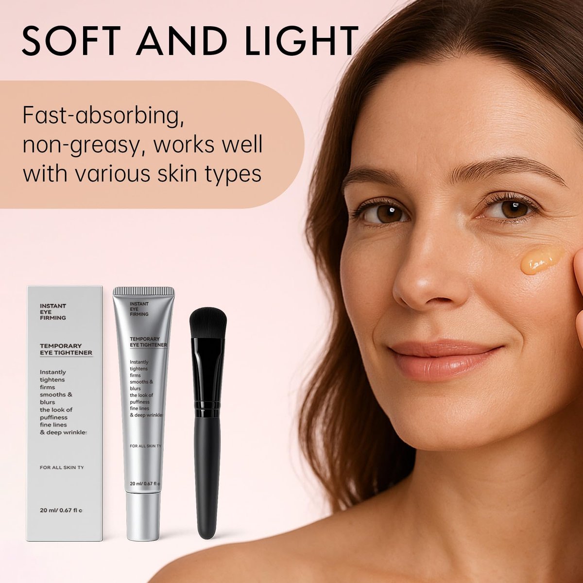 Glopink Instant Eye Tightening Cream with Brush - Firming & Lifting for Under Eye Bags, Rapid Fine Lines, Puffiness, Dark Circles, Anti Aging Refreshing Formula for All Skin Types, 0.67oz - görsel 13