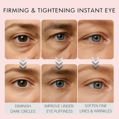 Glopink Instant Eye Tightening Cream with Brush - Firming & Lifting for Under Eye Bags, Rapid Fine Lines, Puffiness, Dark Circles, Anti Aging Refreshing Formula for All Skin Types, 0.67oz