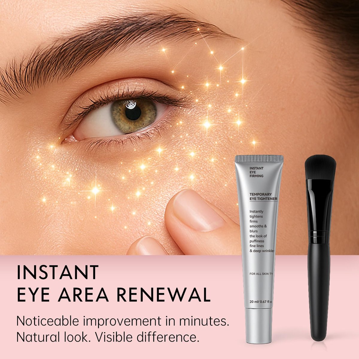 Glopink Instant Eye Tightening Cream with Brush - Firming & Lifting for Under Eye Bags, Rapid Fine Lines, Puffiness, Dark Circles, Anti Aging Refreshing Formula for All Skin Types, 0.67oz - görsel 3