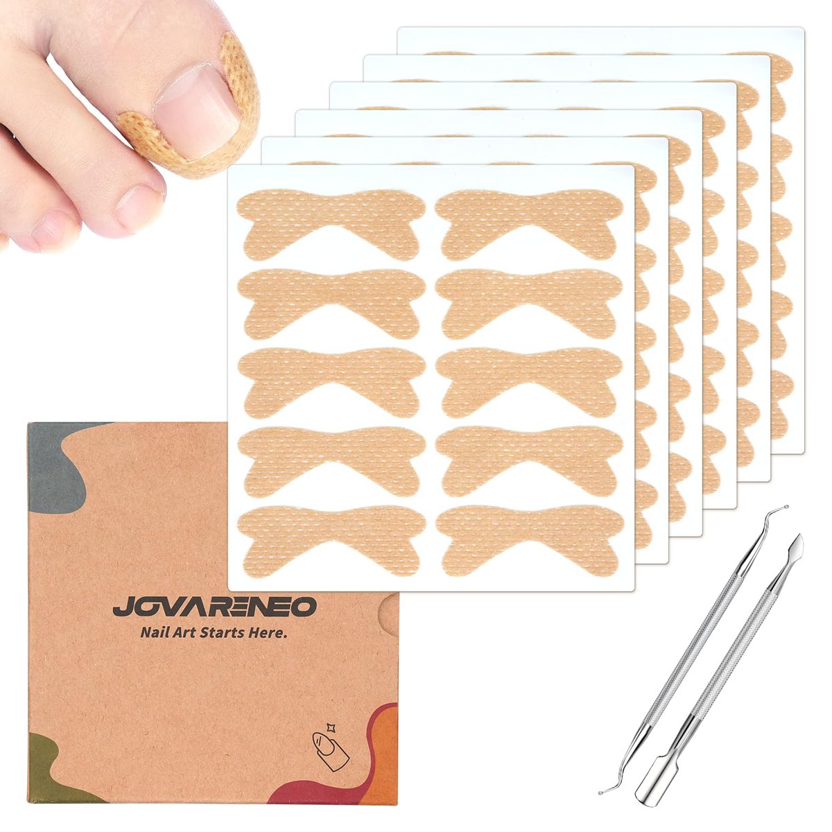 Ingrown Toenail Treatment Kit - Breathable Curved Toenail Corrector Strips with File and Lifter, 60 Pcs for Pain Relief - görsel 1