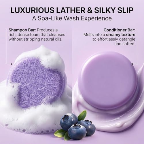 Blue Berry Fields Shampoo & Conditioner Bundle Bars – For Hair Thinning & Frizz Control (1 Set) Avelisse