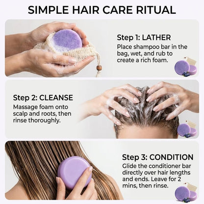 Blue Berry Fields Shampoo & Conditioner Bundle Bars – For Hair Thinning & Frizz Control (1 Set) Avelisse