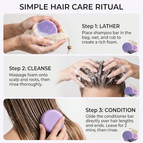 Blue Berry Fields Shampoo & Conditioner Bundle Bars – For Hair Thinning & Frizz Control (1 Set) Avelisse