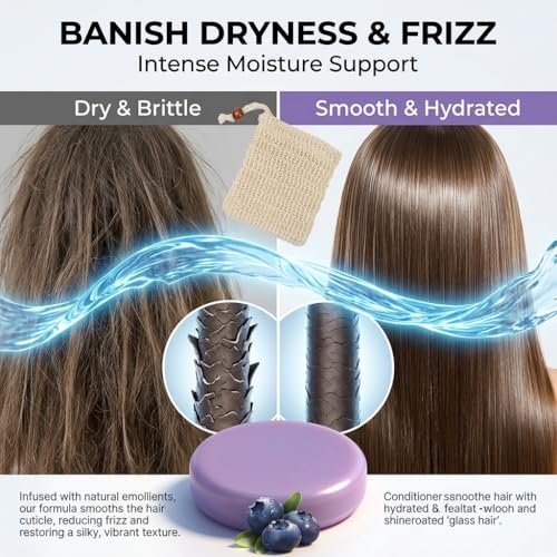 Blue Berry Fields Shampoo & Conditioner Bundle Bars – For Hair Thinning & Frizz Control (1 Set) Avelisse