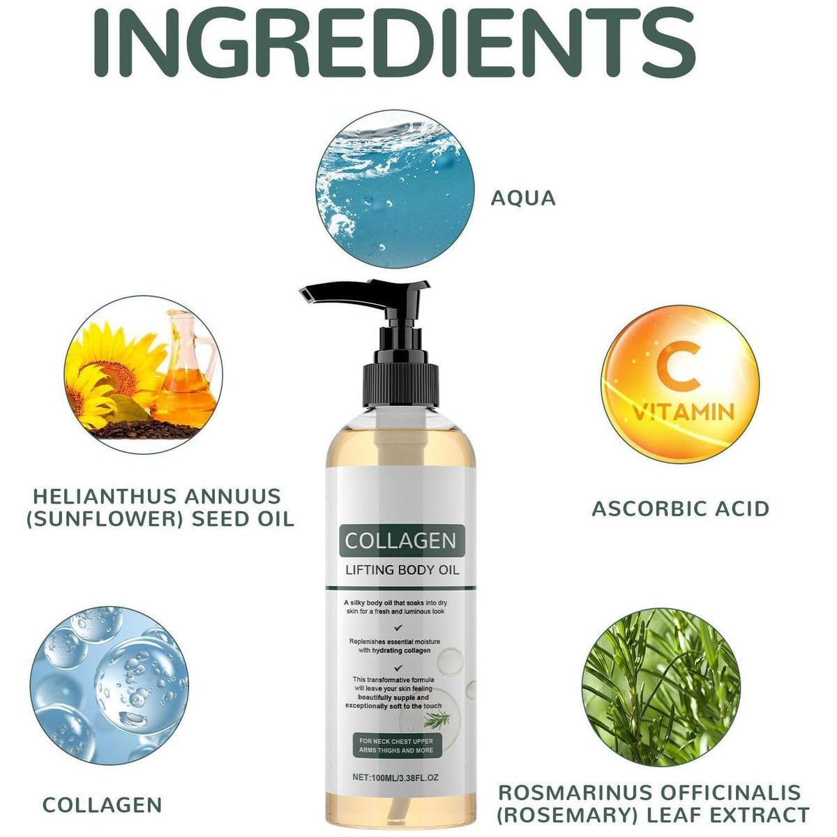 Collagen Lifting Body Oil - Advanced Hydrating Anti-Aging Moisturizer for Crepe Skin & Wrinkles, 3.38 Fl Oz Avelisse