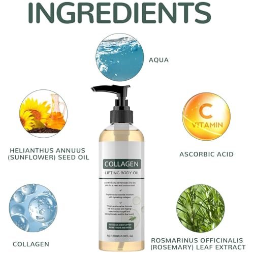 Collagen Lifting Body Oil - Advanced Hydrating Anti-Aging Moisturizer for Crepe Skin & Wrinkles, 3.38 Fl Oz Avelisse