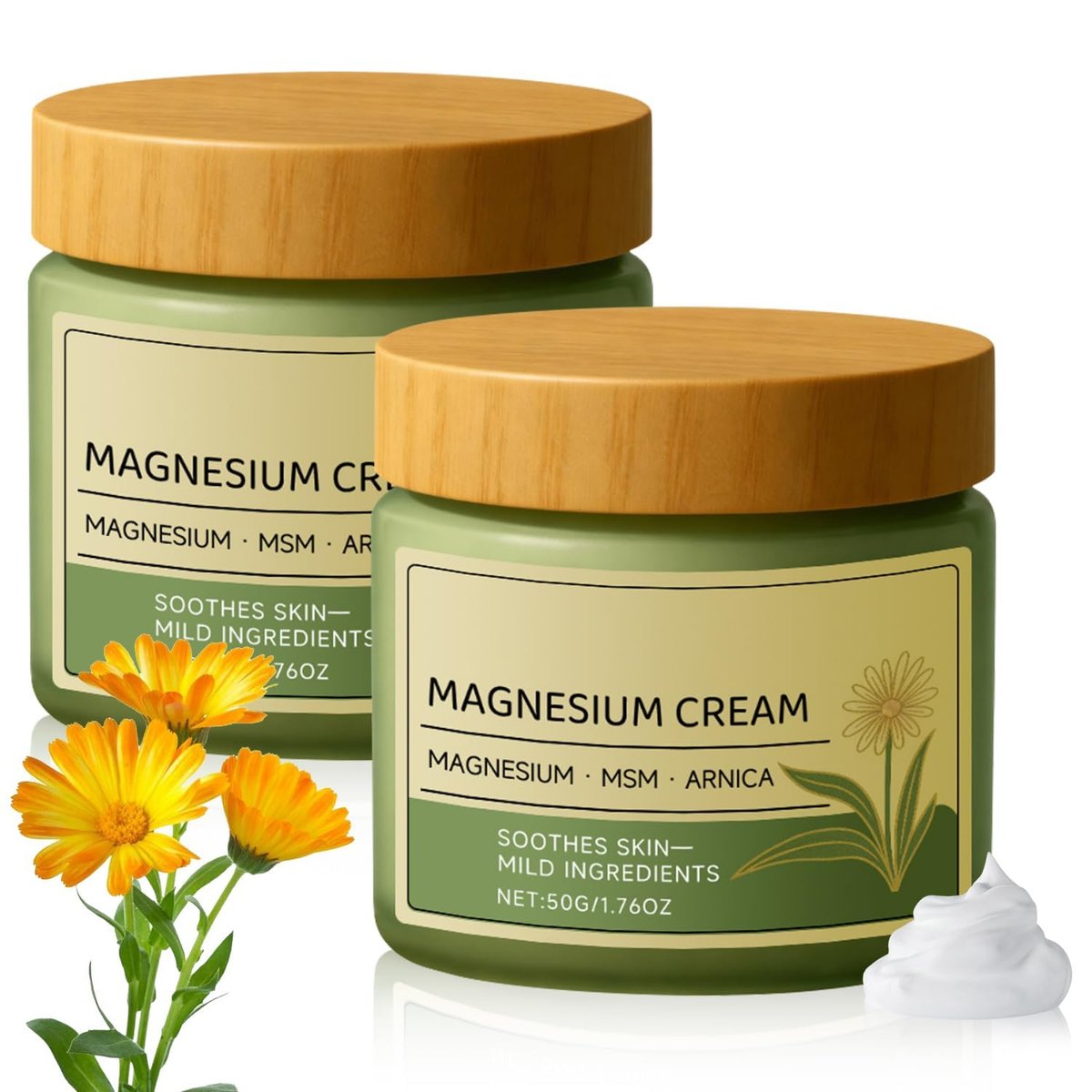 LEWELLRY Magnesium Cream with MSM & Arnica – 2-Pack, Fast Absorbing, Non-Greasy Hand & Knee Moisturizer (1.76 oz Each) Avelisse