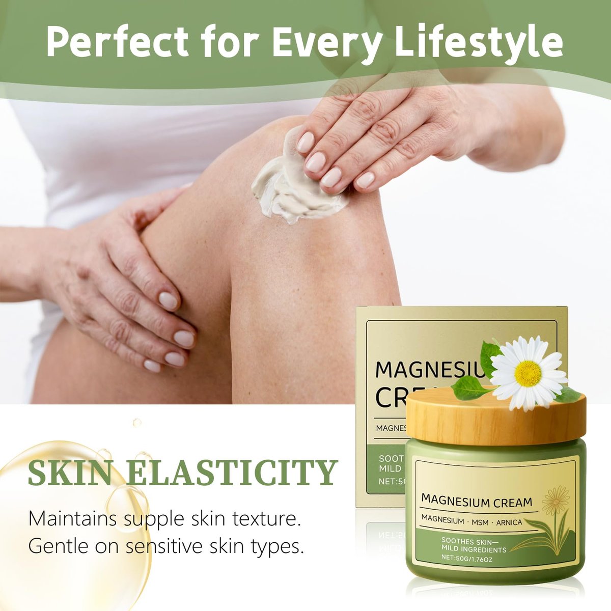 LELLURE Total Relief Sun Soothing Magnesium Cream - Fast-Absorbing MSM & Arnica Cream for Daily Comfort - 4 fl oz - görsel 8