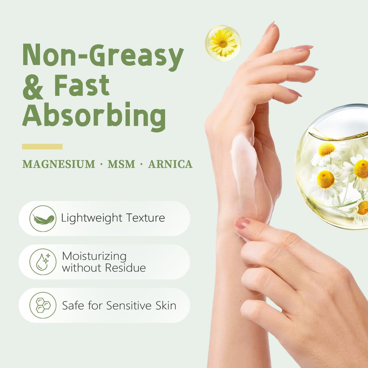 LELLURE Total Relief Sun Soothing Magnesium Cream - Fast-Absorbing MSM & Arnica Cream for Daily Comfort - 4 fl oz - görsel 4