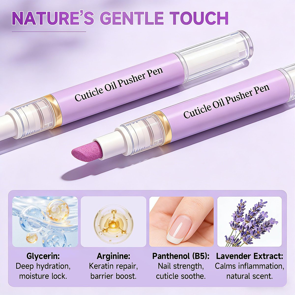 2-in-1 Cuticle Oil Pusher Pen - 2026 New Ceramic Cuticle Pen, No Leak Travel Size, Moisturizing & Brightening Keratin Removal Tool for Dry Damaged Nails (2 Pack, Purple) - görsel 3