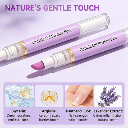2-in-1 Cuticle Oil Pusher Pen - 2026 New Ceramic Cuticle Pen, No Leak Travel Size, Moisturizing & Brightening Keratin Removal Tool for Dry Damaged Nails (2 Pack, Purple)