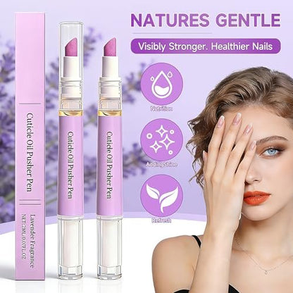 2-in-1 Cuticle Oil Pusher Pen - 2026 New Ceramic Cuticle Pen, No Leak Travel Size, Moisturizing & Brightening Keratin Removal Tool for Dry Damaged Nails (2 Pack, Purple)