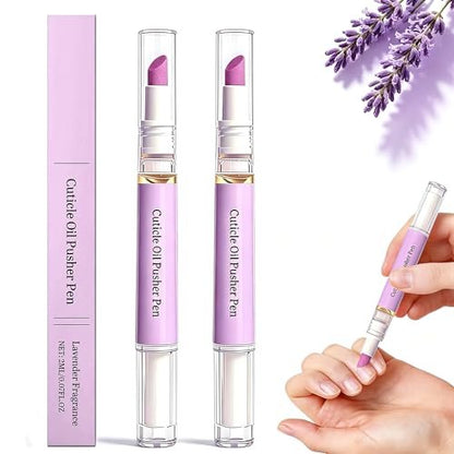 2-in-1 Cuticle Oil Pusher Pen - 2026 New Ceramic Cuticle Pen, No Leak Travel Size, Moisturizing & Brightening Keratin Removal Tool for Dry Damaged Nails (2 Pack, Purple)