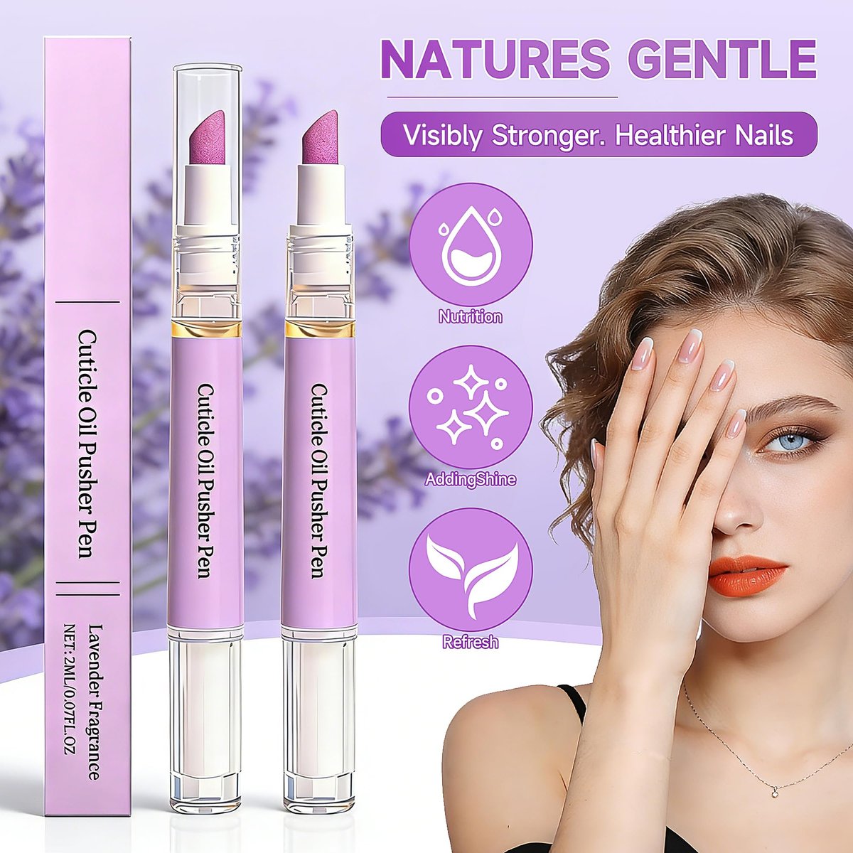 2-in-1 Cuticle Oil Pusher Pen - 2026 New Ceramic Cuticle Pen, No Leak Travel Size, Moisturizing & Brightening Keratin Removal Tool for Dry Damaged Nails (2 Pack, Purple) - görsel 5
