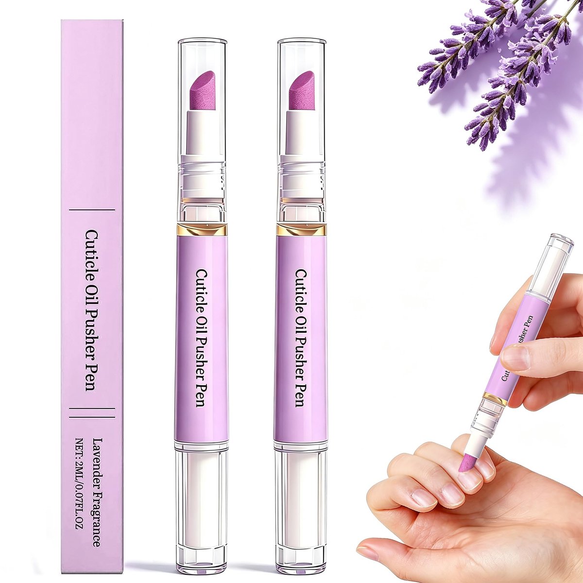 2-in-1 Cuticle Oil Pusher Pen - 2026 New Ceramic Cuticle Pen, No Leak Travel Size, Moisturizing & Brightening Keratin Removal Tool for Dry Damaged Nails (2 Pack, Purple) - görsel 1