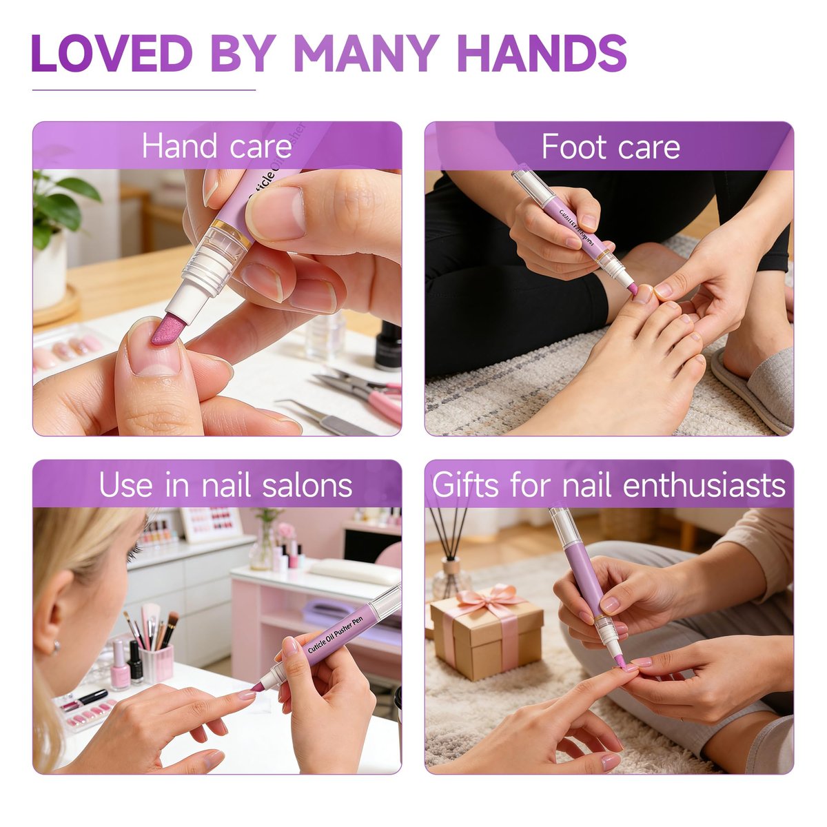 2-in-1 Cuticle Oil Pusher Pen - 2026 New Ceramic Cuticle Pen, No Leak Travel Size, Moisturizing & Brightening Keratin Removal Tool for Dry Damaged Nails (2 Pack, Purple) - görsel 9